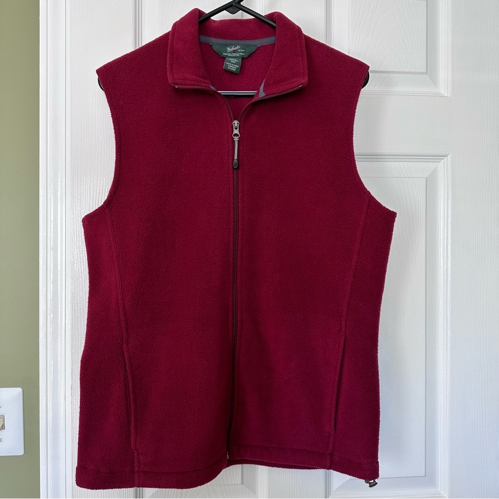 Woolrich Mens Medium Full Zip Vest Red Fleece Outdoor Layering Sporting Preppy
